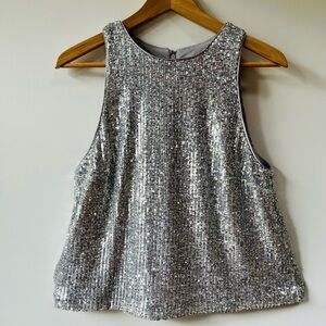 Anne Taylor Silver Sequin Sleeveless Party Top, Size Medium Petite